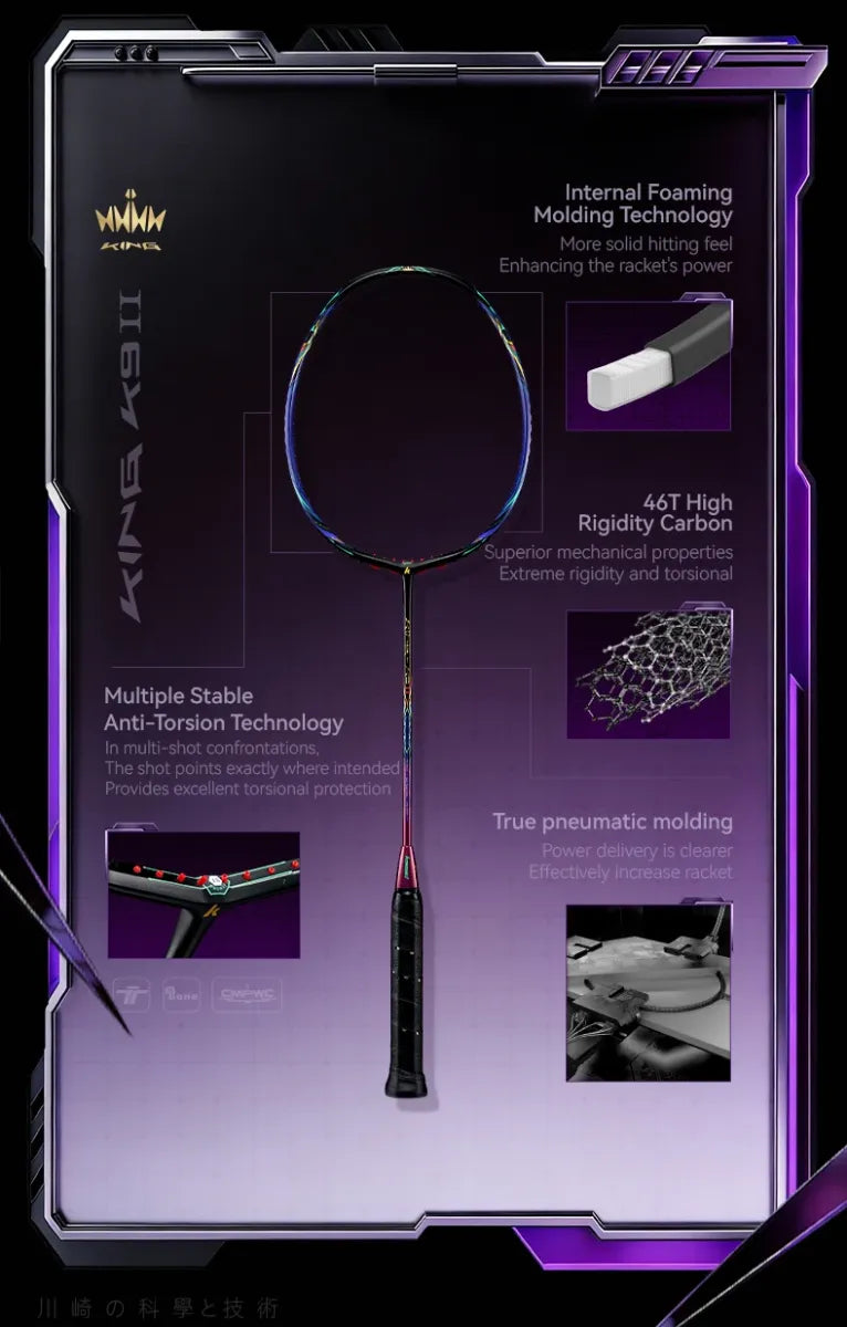 Badmintono raketė Kawasaki King K9 II Purple/Gold 4u (sustyguota)